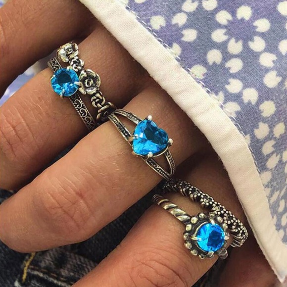 thriftdimensi0n Jewelry - *MATTIE* 5-Pc Silver x Blue Gem Fashion Ring Set